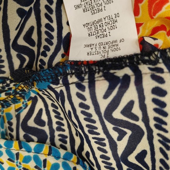 Annalee & Hope Women's V Neck Sheer Blouse Size Large Multicolored Patterned 3/4 - Picture 4 of 4